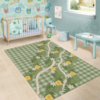Aloha Puakenikeni Anthurium Pikake Lei Area Rug Green Hawaiian Palaka Pattern