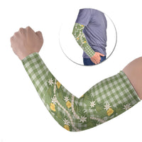 Aloha Puakenikeni Anthurium Pikake Lei Arm Sleeves Green Hawaiian Palaka Pattern