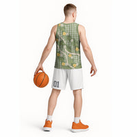 Aloha Puakenikeni Anthurium Pikake Lei Basketball Jersey Green Hawaiian Palaka Pattern