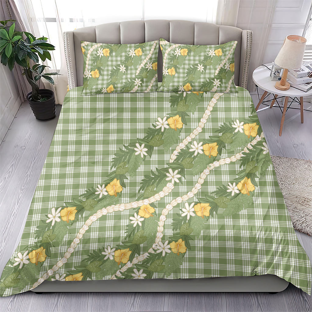 Aloha Puakenikeni Anthurium Pikake Lei Bedding Set Green Hawaiian Palaka Pattern
