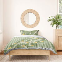 Aloha Puakenikeni Anthurium Pikake Lei Bedding Set Green Hawaiian Palaka Pattern