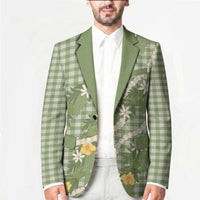 Aloha Puakenikeni Anthurium Pikake Lei Blazer Green Hawaiian Palaka Pattern