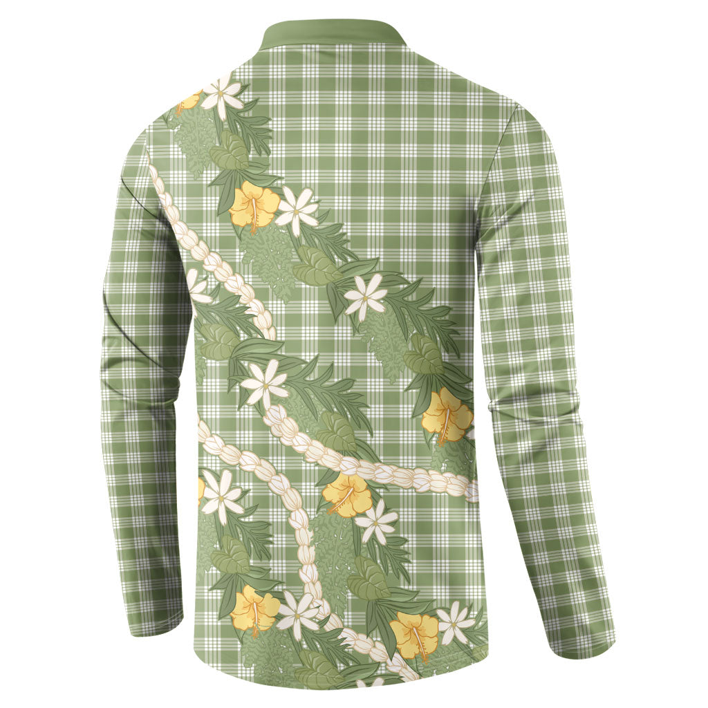 Aloha Puakenikeni Anthurium Pikake Lei Button Sweatshirt Green Hawaiian Palaka Pattern