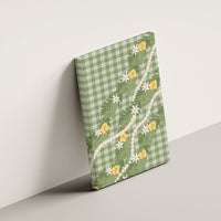 Aloha Puakenikeni Anthurium Pikake Lei Canvas Wall Art Green Hawaiian Palaka Pattern