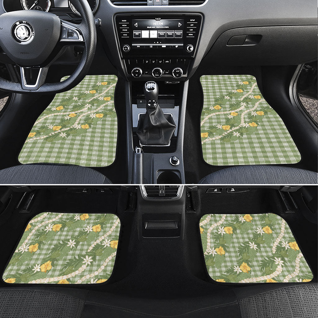 Aloha Puakenikeni Anthurium Pikake Lei Car Mats Green Hawaiian Palaka Pattern LT9 Set 4pcs Green - Polynesian Pride