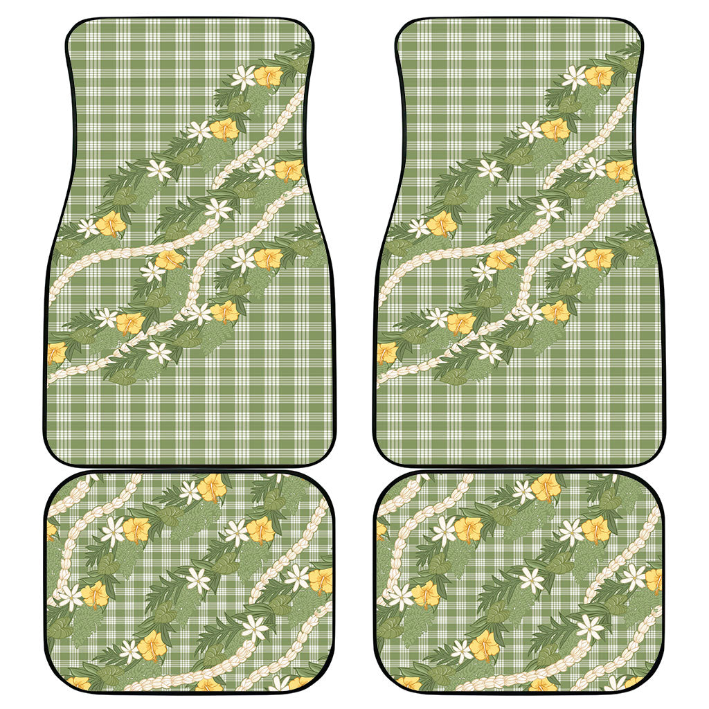 Aloha Puakenikeni Anthurium Pikake Lei Car Mats Green Hawaiian Palaka Pattern LT9 - Polynesian Pride