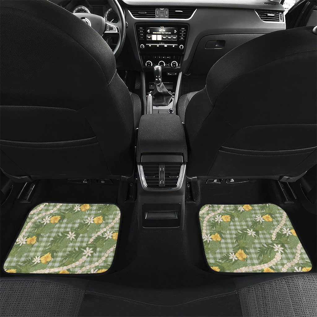 Aloha Puakenikeni Anthurium Pikake Lei Car Mats Green Hawaiian Palaka Pattern LT9 Set 2pcs - Back Green - Polynesian Pride