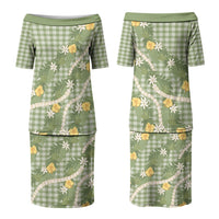Aloha Puakenikeni Anthurium Pikake Lei Couples Matching Puletasi and Hawaiian Shirt Green Hawaiian Palaka Pattern LT9 - Polynesian Pride