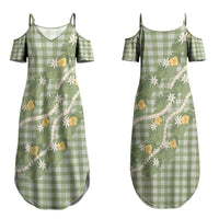 Aloha Puakenikeni Anthurium Pikake Lei Couples Matching Summer Maxi Dress and Long Sleeve Button Shirt Green Hawaiian Palaka Pattern LT9 - Polynesian Pride