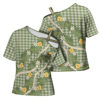 Aloha Puakenikeni Anthurium Pikake Lei Cross Shoulder Shirt Green Hawaiian Palaka Pattern