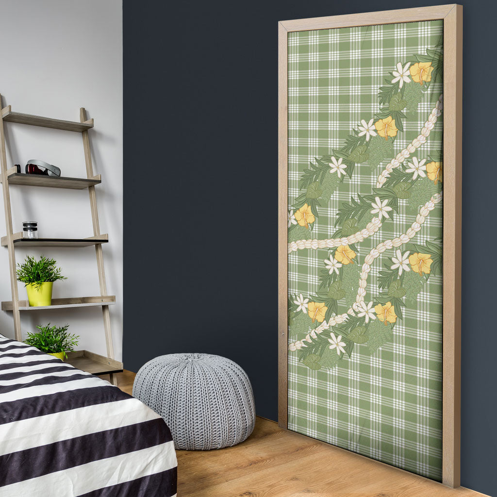 Aloha Puakenikeni Anthurium Pikake Lei Door Cover Green Hawaiian Palaka Pattern