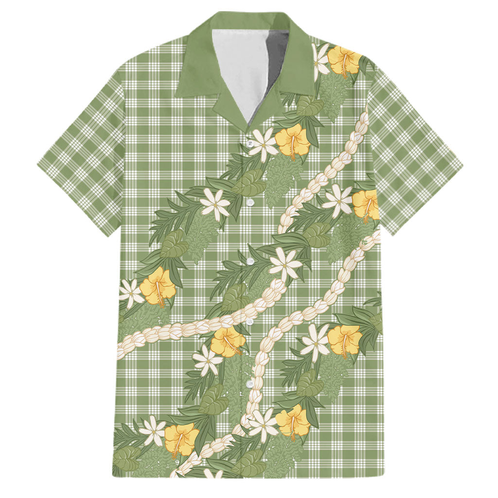 Aloha Puakenikeni Anthurium Pikake Lei Family Matching Puletasi and Hawaiian Shirt Green Hawaiian Palaka Pattern