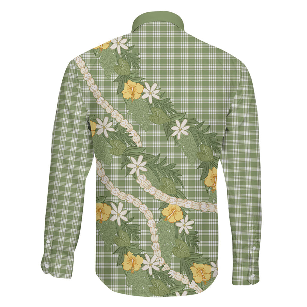 Aloha Puakenikeni Anthurium Pikake Lei Family Matching Short Sleeve Bodycon Dress and Hawaiian Shirt Green Hawaiian Palaka Pattern