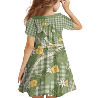 Aloha Puakenikeni Anthurium Pikake Lei Family Matching Summer Maxi Dress and Hawaiian Shirt Green Hawaiian Palaka Pattern