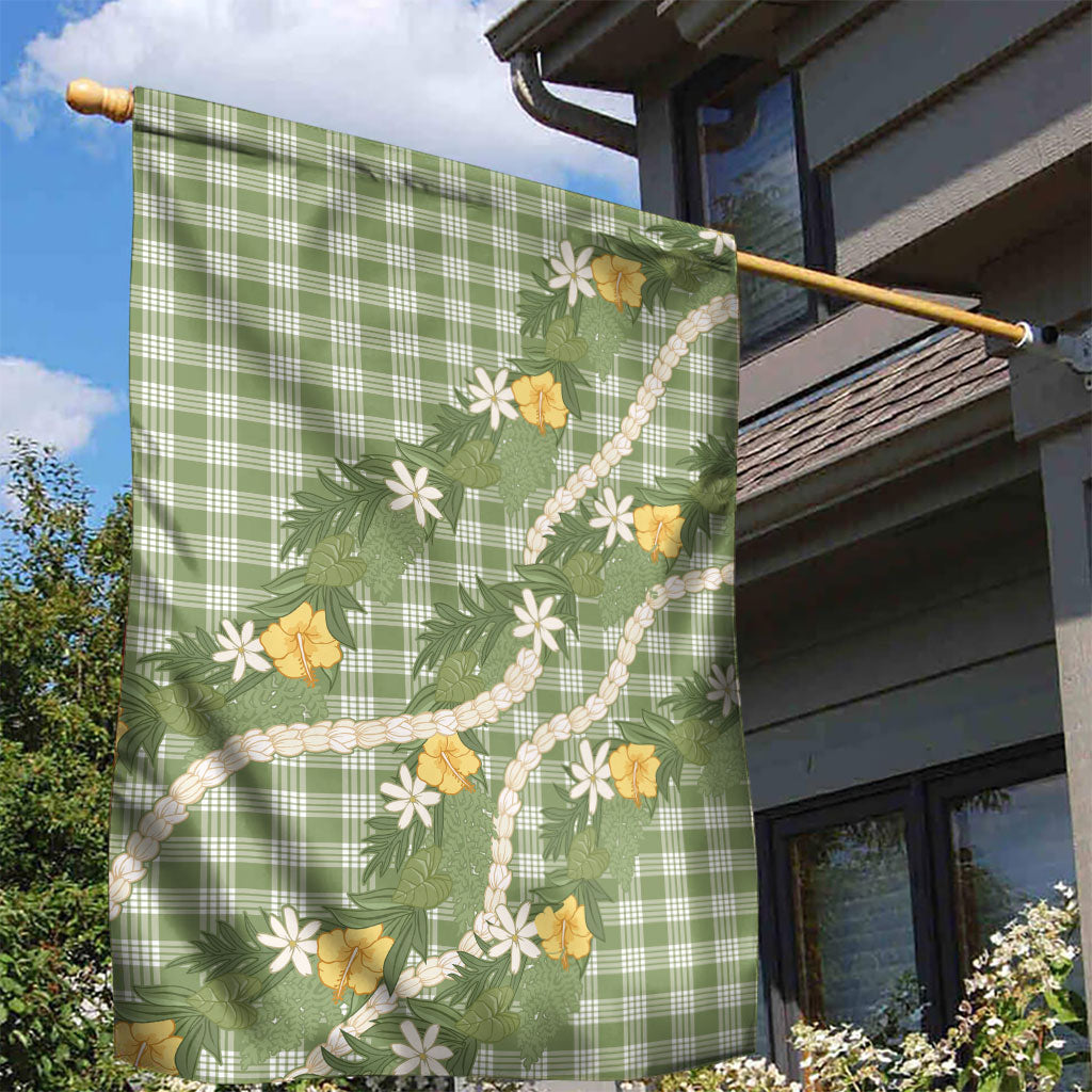 Aloha Puakenikeni Anthurium Pikake Lei Garden Flag Green Hawaiian Palaka Pattern