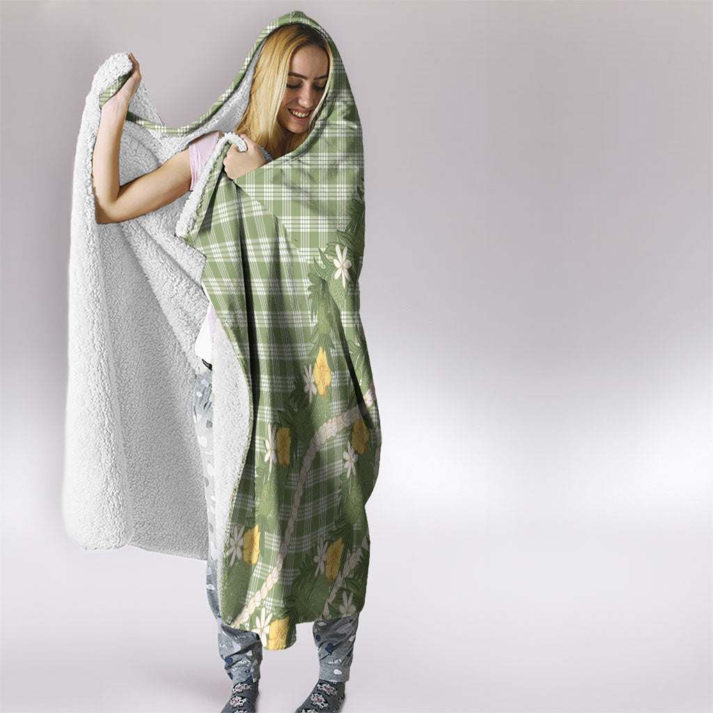 Aloha Puakenikeni Anthurium Pikake Lei Hooded Blanket Green Hawaiian Palaka Pattern