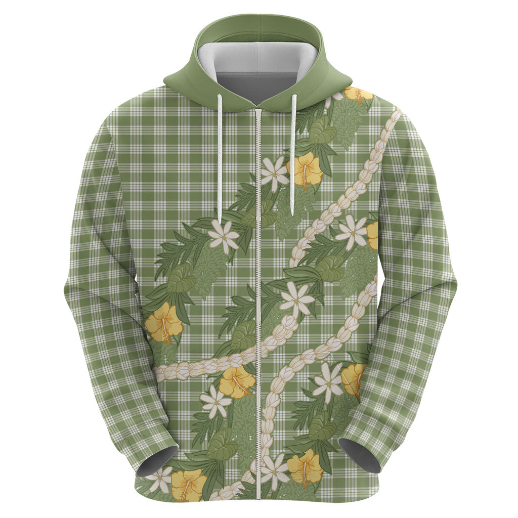 Aloha Puakenikeni Anthurium Pikake Lei Hoodie Green Hawaiian Palaka Pattern