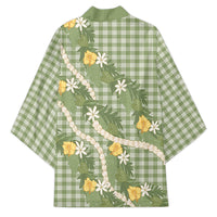 Aloha Puakenikeni Anthurium Pikake Lei Kimono Green Hawaiian Palaka Pattern