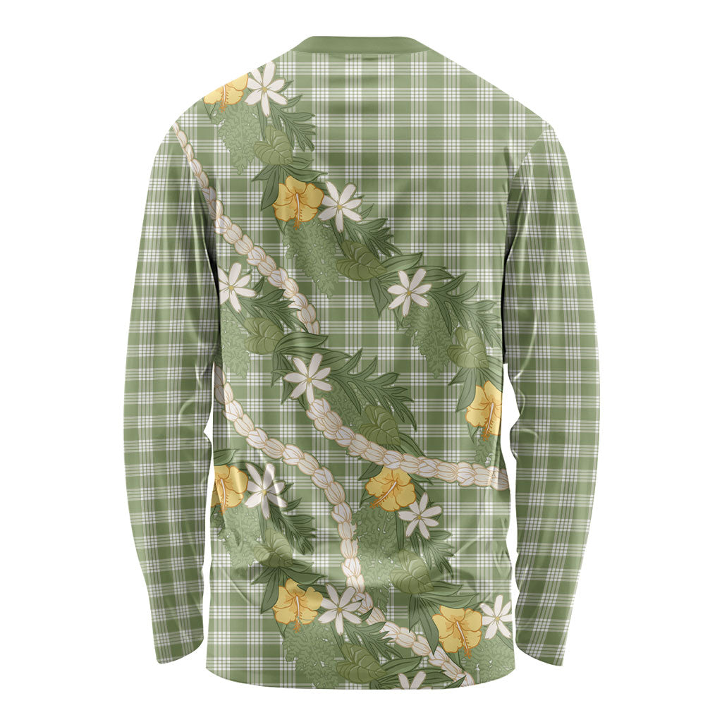 Aloha Puakenikeni Anthurium Pikake Lei Long Sleeve Shirt Green Hawaiian Palaka Pattern