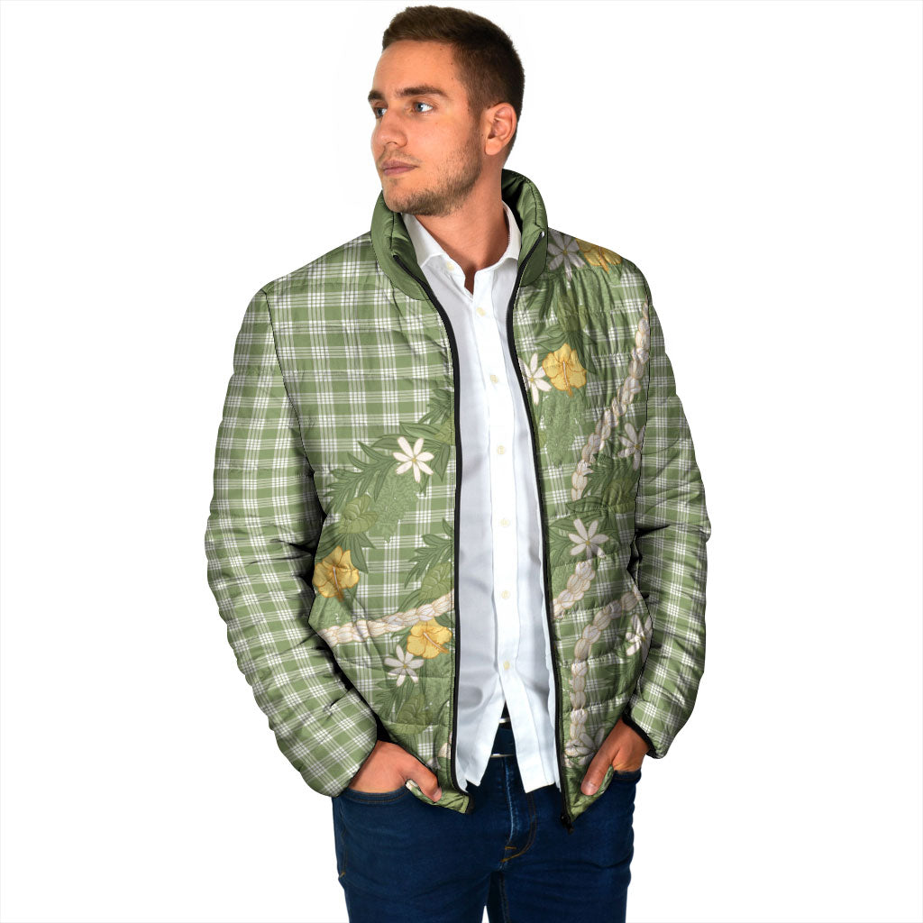 Aloha Puakenikeni Anthurium Pikake Lei Padded Jacket Green Hawaiian Palaka Pattern