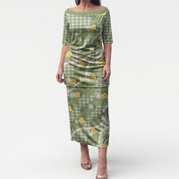 Aloha Puakenikeni Anthurium Pikake Lei Puletasi Green Hawaiian Palaka Pattern LT9 Long Dress Green - Polynesian Pride