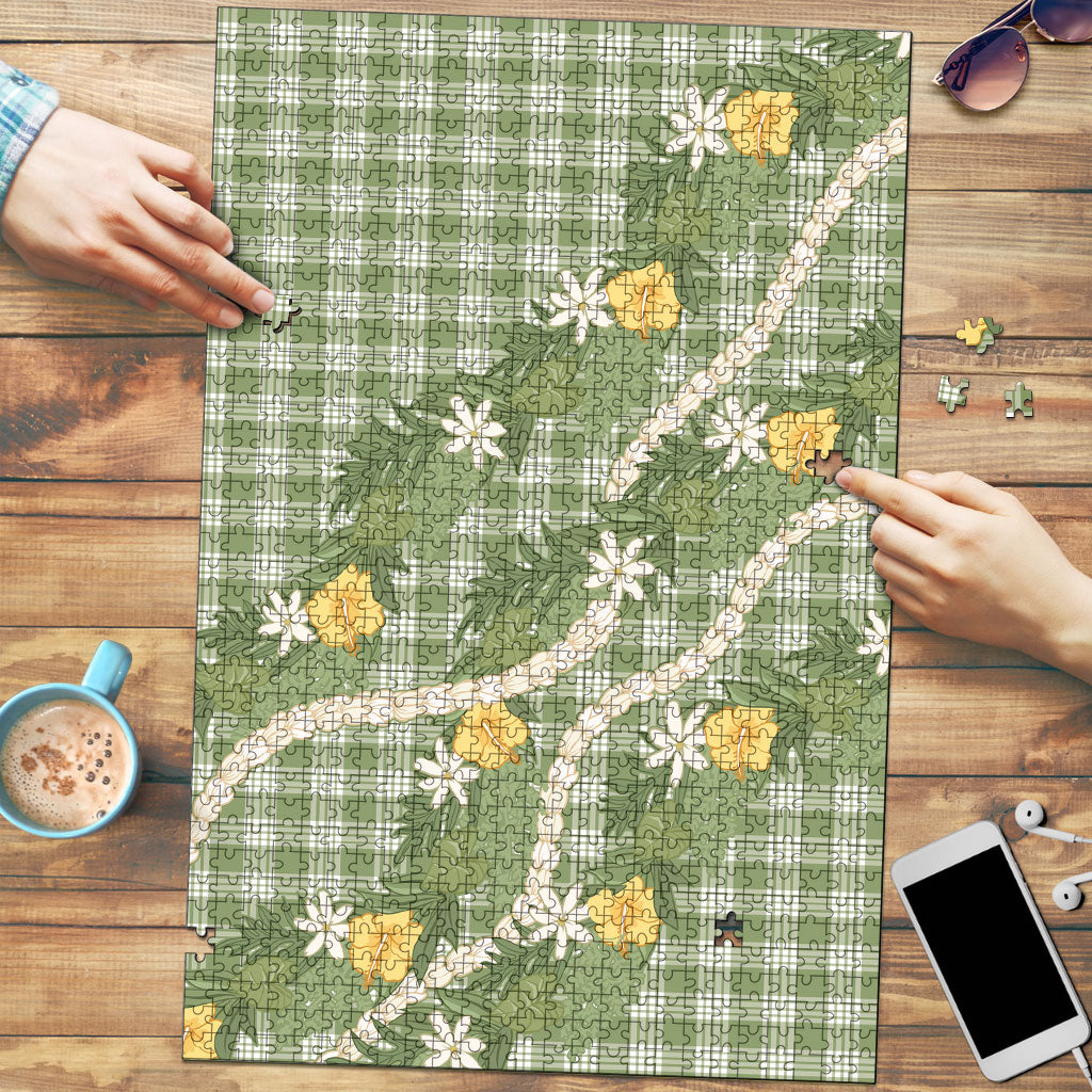 Aloha Puakenikeni Anthurium Pikake Lei Puzzle Green Hawaiian Palaka Pattern
