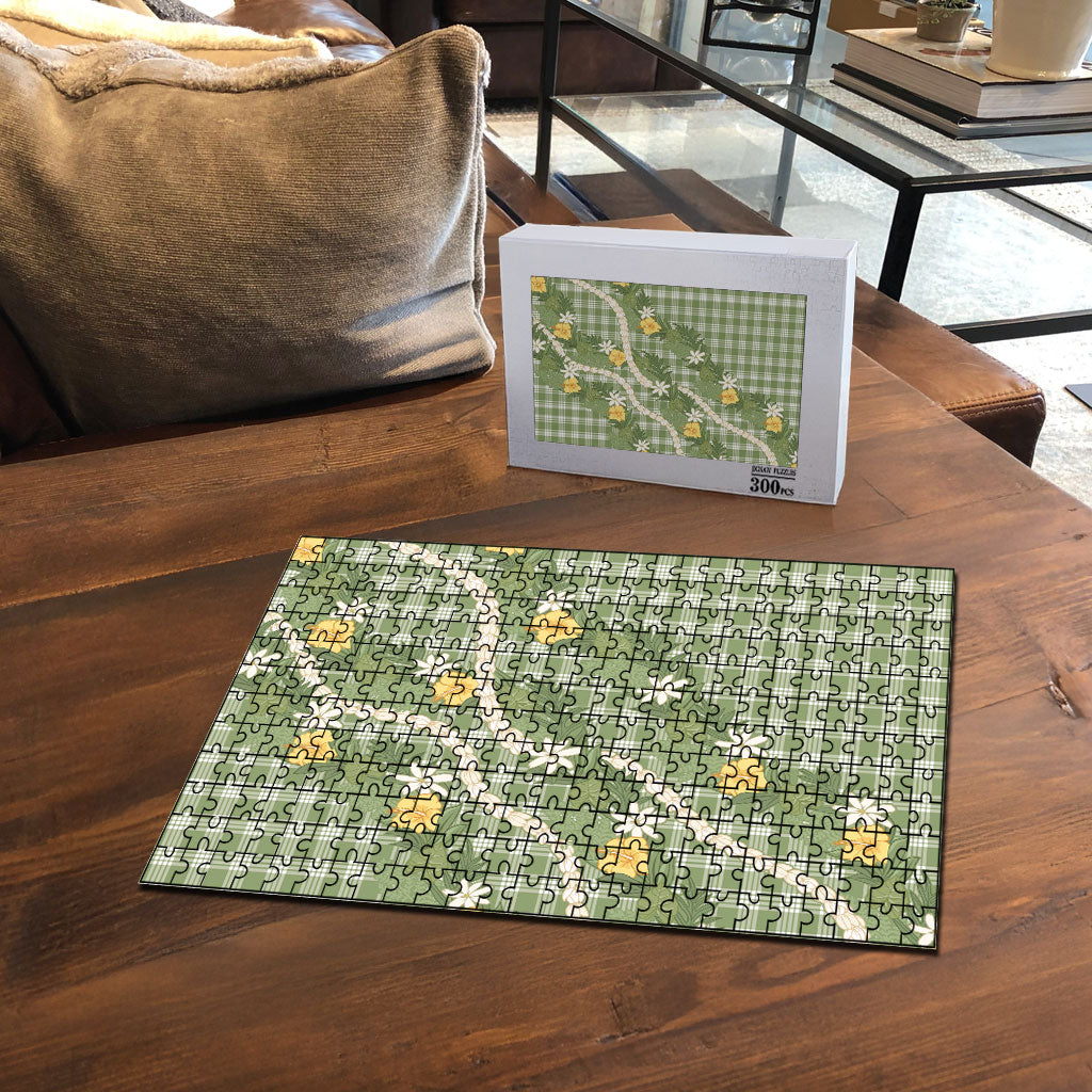 Aloha Puakenikeni Anthurium Pikake Lei Puzzle Green Hawaiian Palaka Pattern