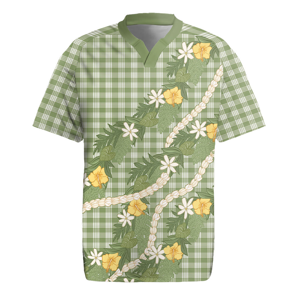 Aloha Puakenikeni Anthurium Pikake Lei Rugby Jersey Green Hawaiian Palaka Pattern