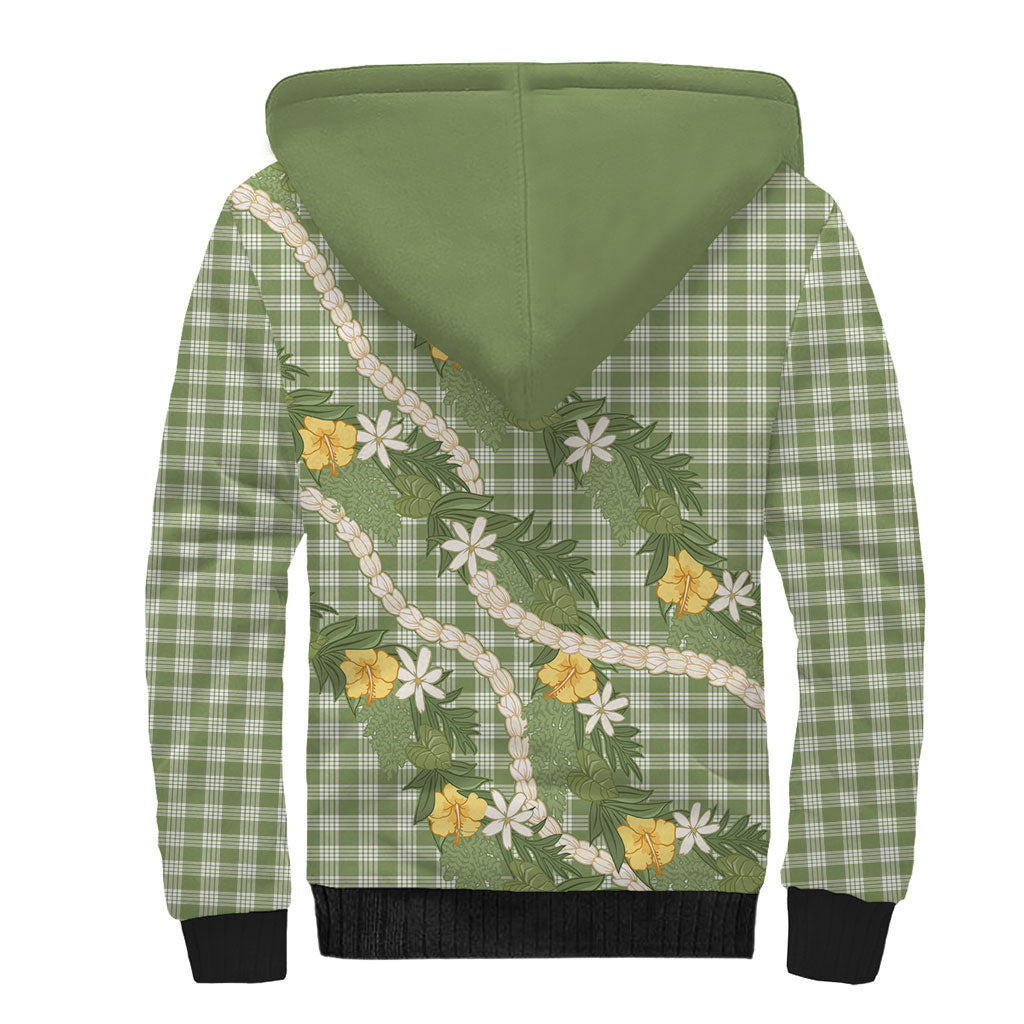 Aloha Puakenikeni Anthurium Pikake Lei Sherpa Hoodie Green Hawaiian Palaka Pattern LT9 - Polynesian Pride