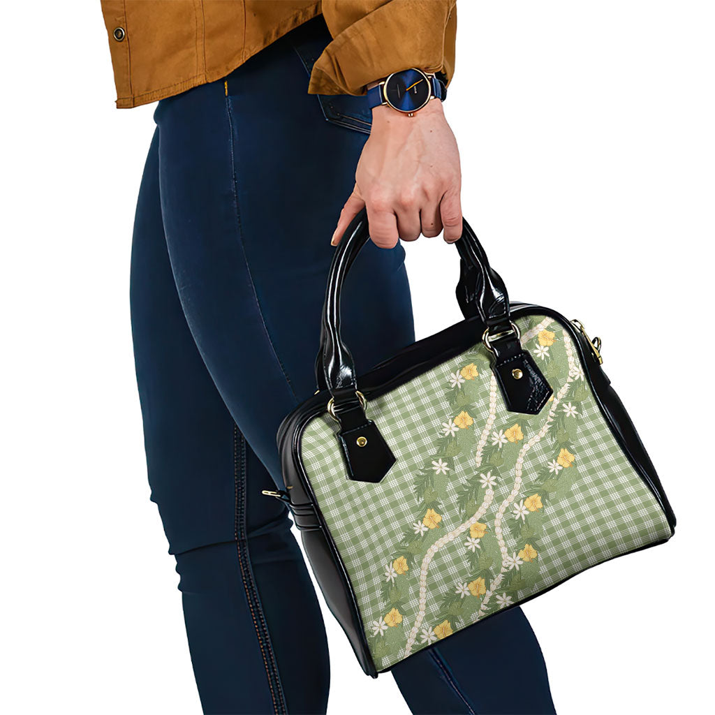 Aloha Puakenikeni Anthurium Pikake Lei Shoulder Handbag Green Hawaiian Palaka Pattern LT9 - Polynesian Pride