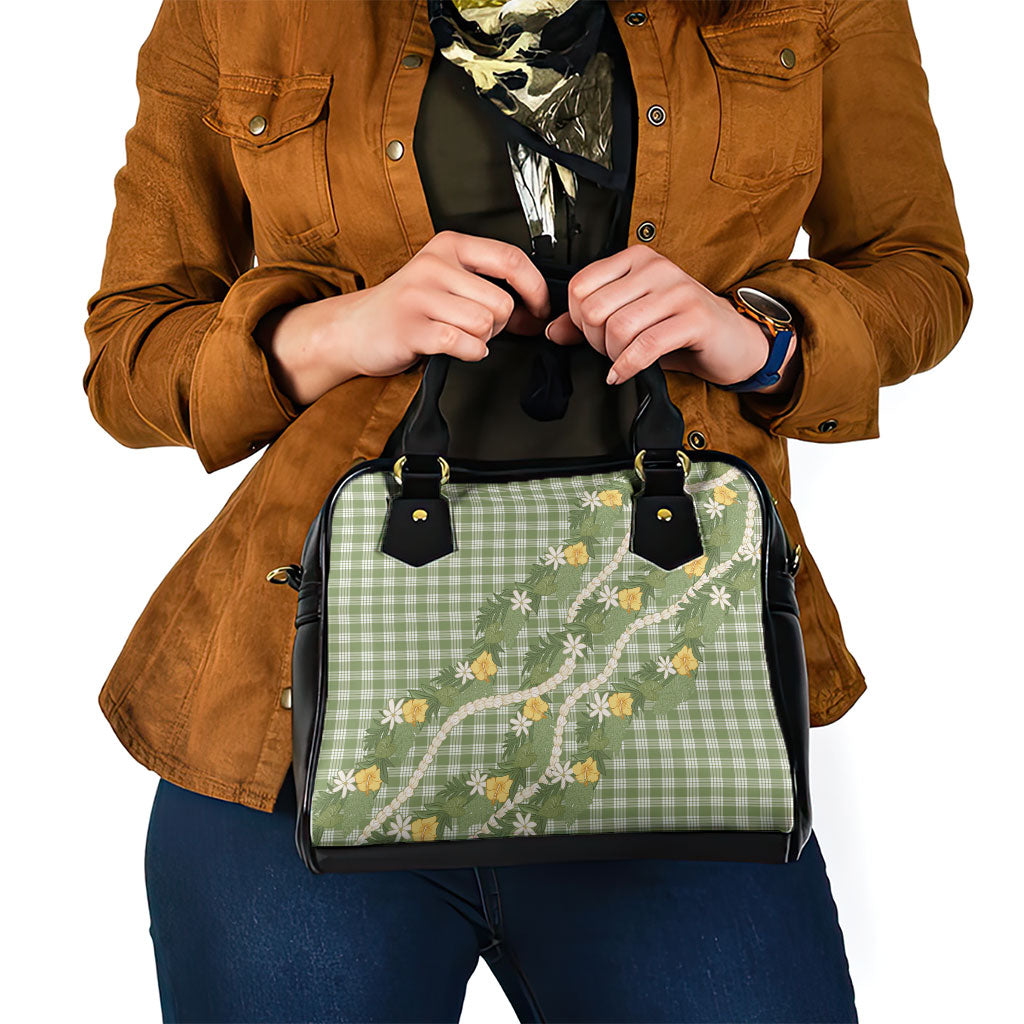 Aloha Puakenikeni Anthurium Pikake Lei Shoulder Handbag Green Hawaiian Palaka Pattern LT9 - Polynesian Pride