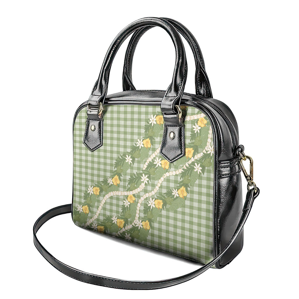 Aloha Puakenikeni Anthurium Pikake Lei Shoulder Handbag Green Hawaiian Palaka Pattern LT9 - Polynesian Pride