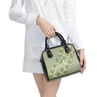 Aloha Puakenikeni Anthurium Pikake Lei Shoulder Handbag Green Hawaiian Palaka Pattern LT9 - Polynesian Pride