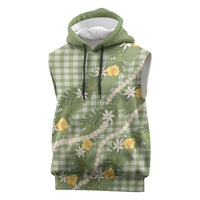 Aloha Puakenikeni Anthurium Pikake Lei Sleeveless Hoodie Green Hawaiian Palaka Pattern LT9 Green - Polynesian Pride