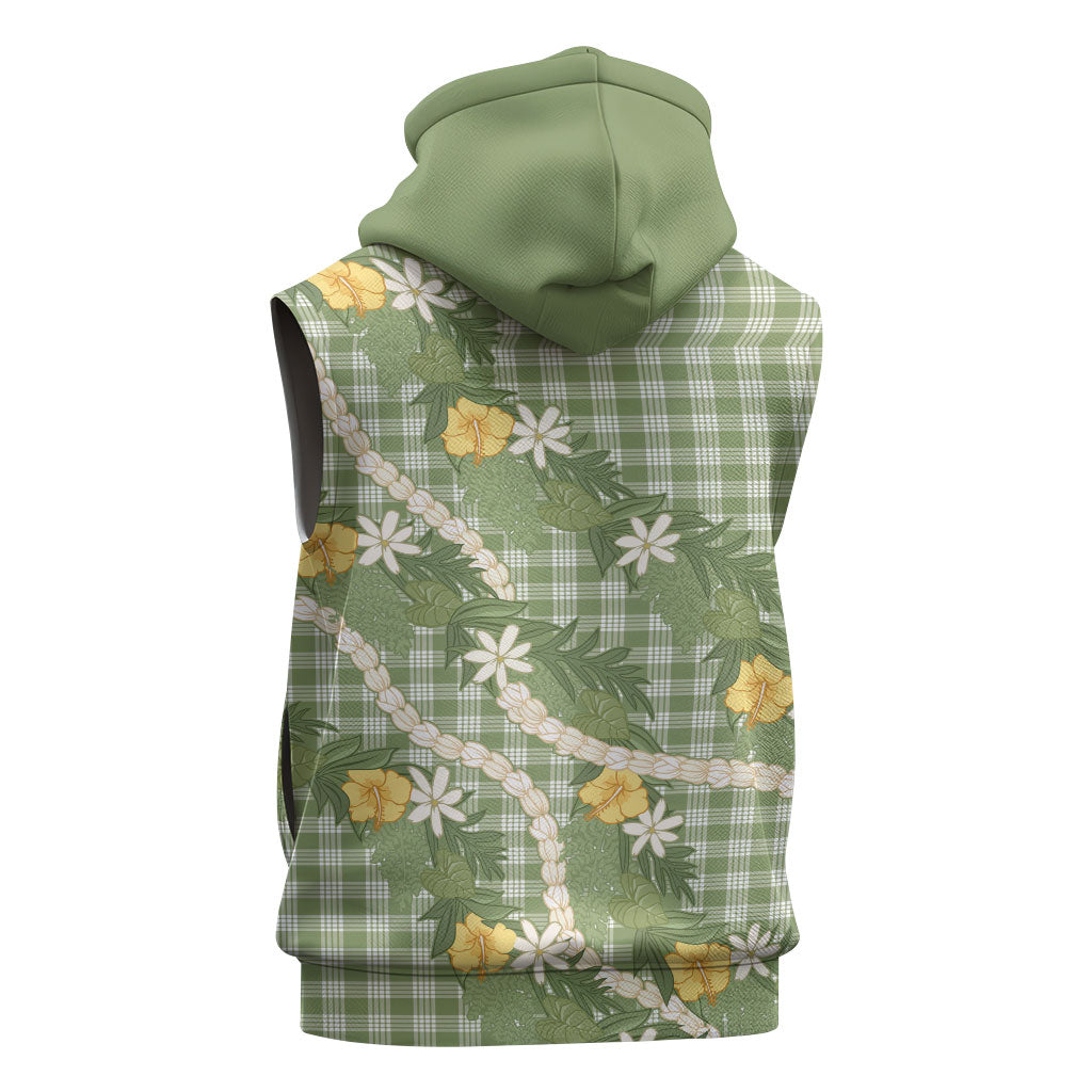 Aloha Puakenikeni Anthurium Pikake Lei Sleeveless Hoodie Green Hawaiian Palaka Pattern LT9 - Polynesian Pride