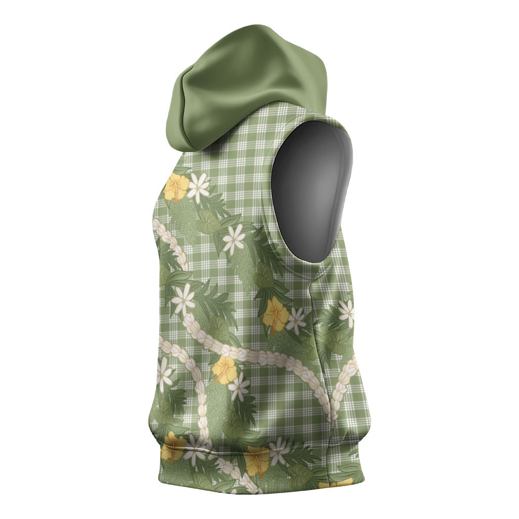 Aloha Puakenikeni Anthurium Pikake Lei Sleeveless Hoodie Green Hawaiian Palaka Pattern LT9 - Polynesian Pride