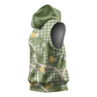 Aloha Puakenikeni Anthurium Pikake Lei Sleeveless Hoodie Green Hawaiian Palaka Pattern LT9 - Polynesian Pride