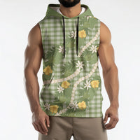Aloha Puakenikeni Anthurium Pikake Lei Sleeveless Hoodie Green Hawaiian Palaka Pattern LT9 - Polynesian Pride