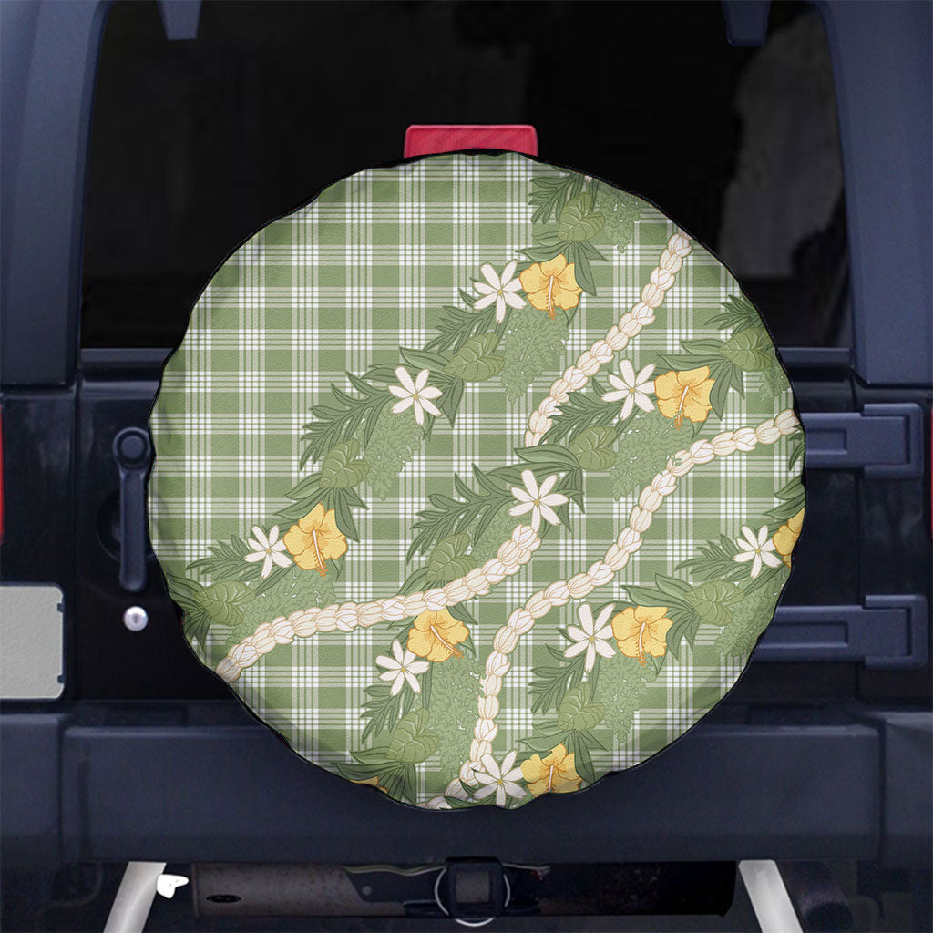 Aloha Puakenikeni Anthurium Pikake Lei Spare Tire Cover Green Hawaiian Palaka Pattern