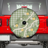 Aloha Puakenikeni Anthurium Pikake Lei Spare Tire Cover Green Hawaiian Palaka Pattern