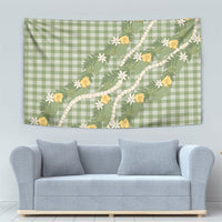 Aloha Puakenikeni Anthurium Pikake Lei Tapestry Green Hawaiian Palaka Pattern