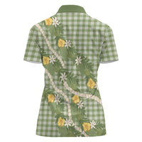 Aloha Puakenikeni Anthurium Pikake Lei Women Polo Shirt Green Hawaiian Palaka Pattern