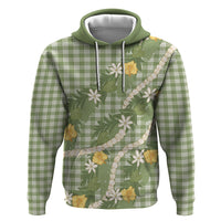 Aloha Puakenikeni Anthurium Pikake Lei Zip Hoodie Green Hawaiian Palaka Pattern