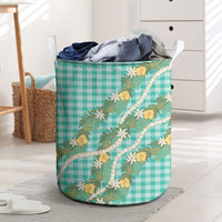 Aloha Puakenikeni Anthurium Pikake Lei Laundry Basket Marine Hawaiian Palaka Pattern LT9 Marine - Polynesian Pride
