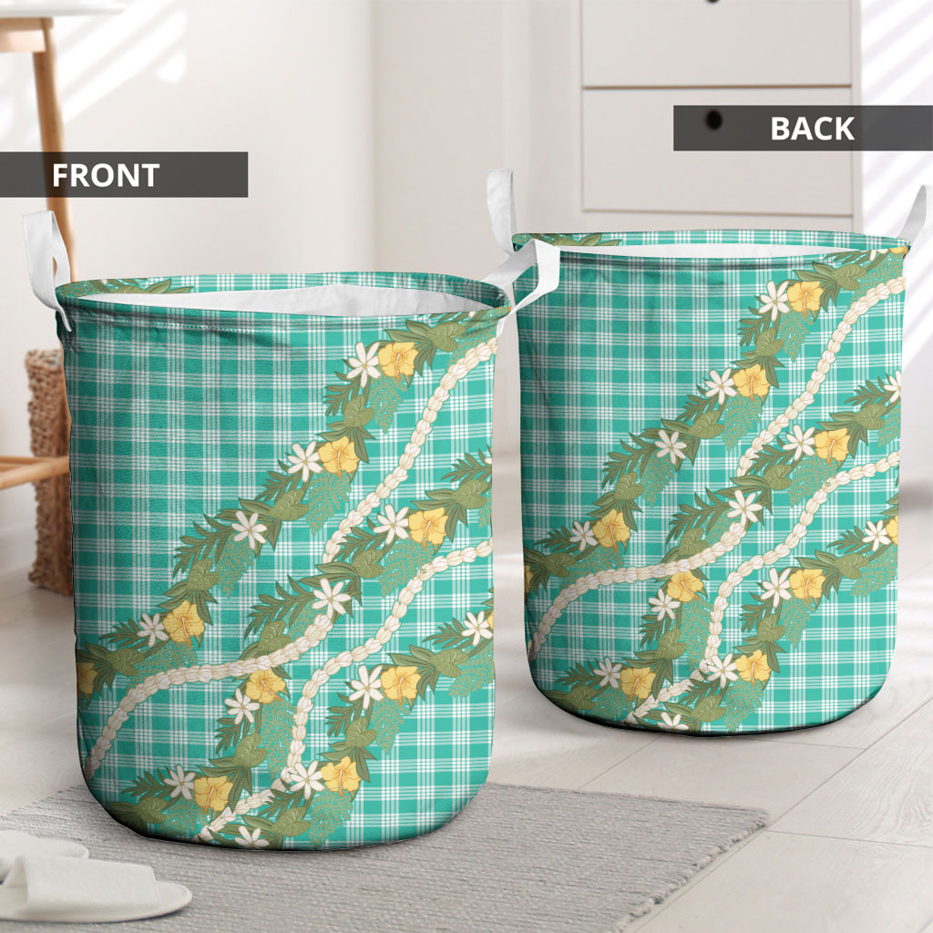 Aloha Puakenikeni Anthurium Pikake Lei Laundry Basket Marine Hawaiian Palaka Pattern LT9 - Polynesian Pride