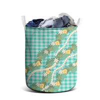 Aloha Puakenikeni Anthurium Pikake Lei Laundry Basket Marine Hawaiian Palaka Pattern LT9 - Polynesian Pride