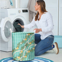 Aloha Puakenikeni Anthurium Pikake Lei Laundry Basket Marine Hawaiian Palaka Pattern LT9 - Polynesian Pride