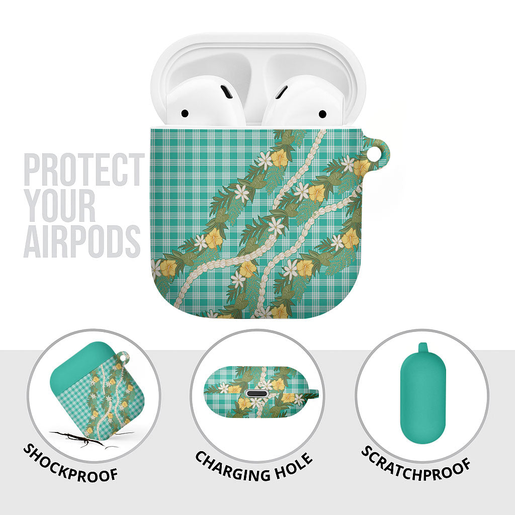 Aloha Puakenikeni Anthurium Pikake Lei AirPods Case Marine Hawaiian Palaka Pattern