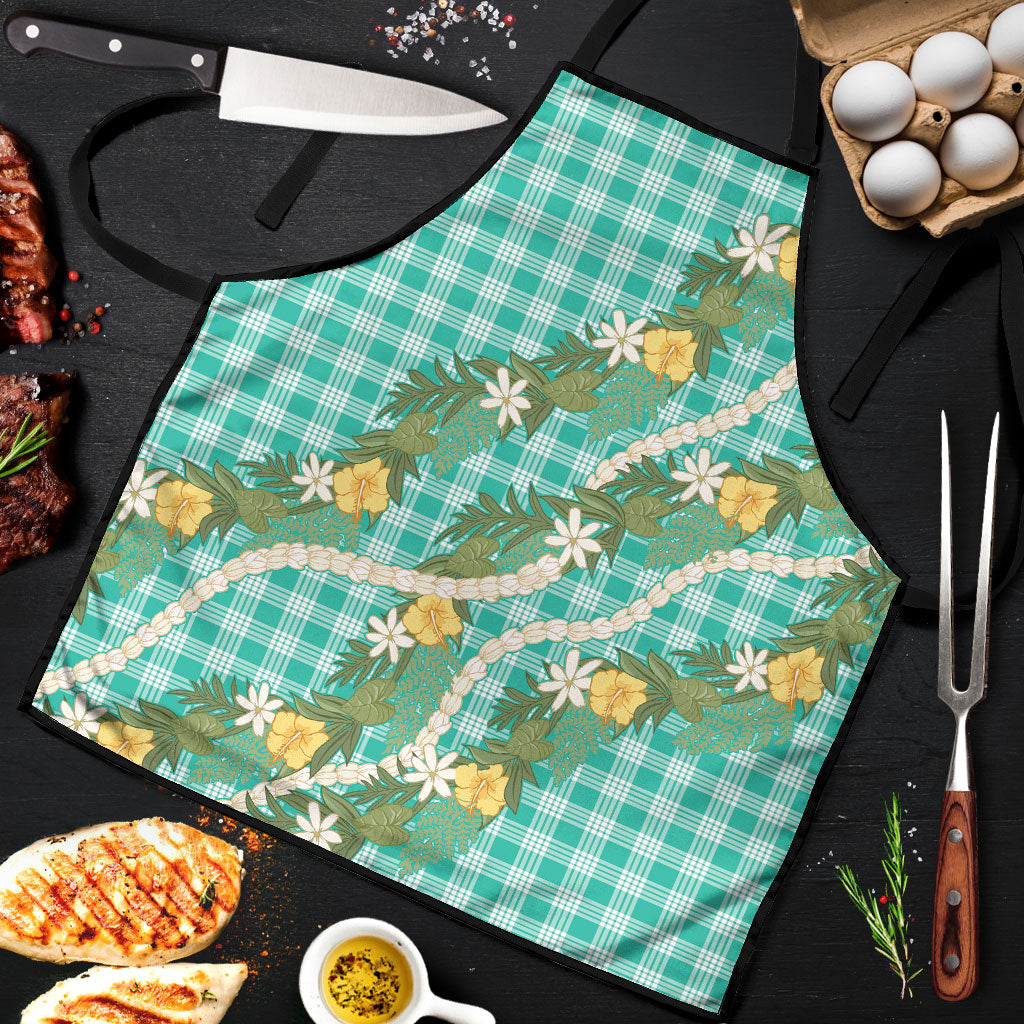 Aloha Puakenikeni Anthurium Pikake Lei Apron Marine Hawaiian Palaka Pattern LT9 Marine - Polynesian Pride