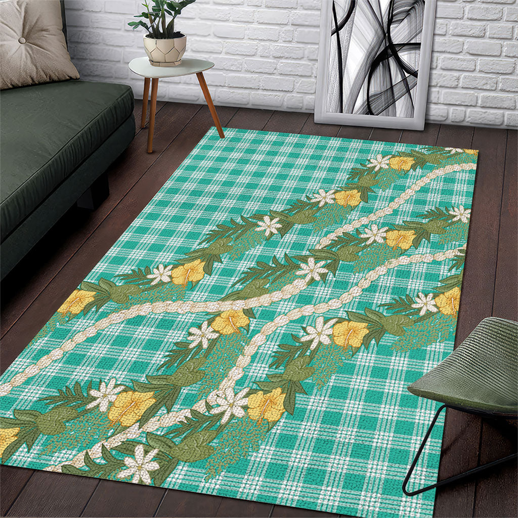 Aloha Puakenikeni Anthurium Pikake Lei Area Rug Marine Hawaiian Palaka Pattern LT9 Marine - Polynesian Pride